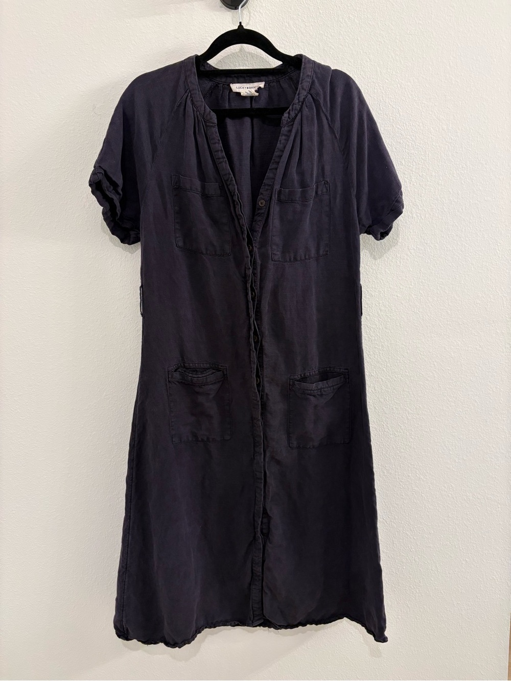 Women's Lucky Brand Navy/Dark Purple Short-Sleeve Button-Front Utility Dress